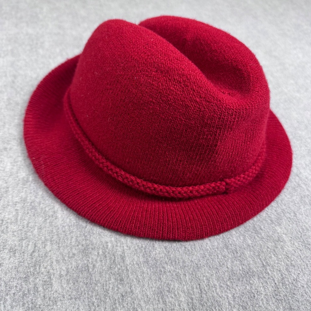 Vintage Everitt Red Knit Fedora Hat Made in USA Braided Trim WPL 7647